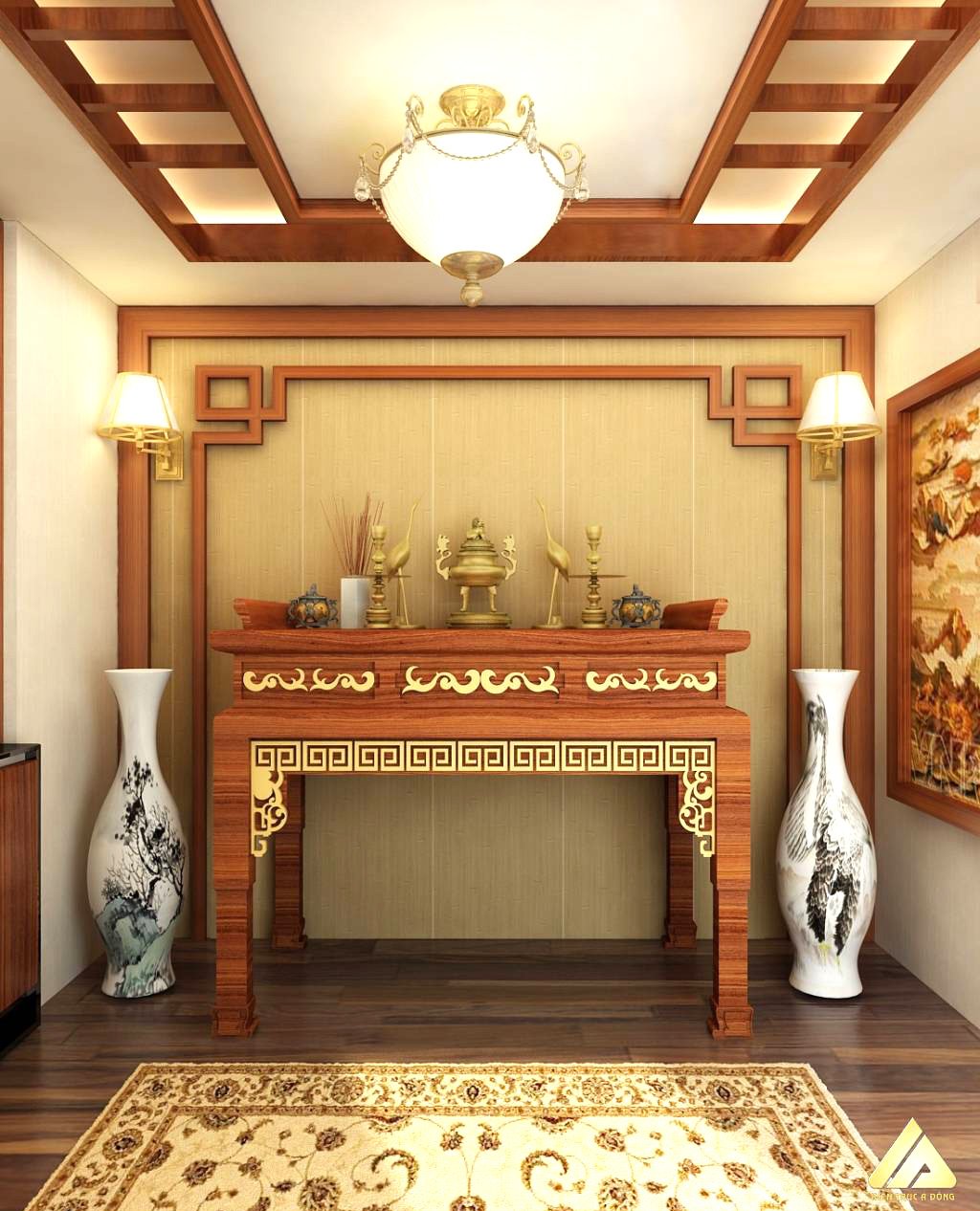 mẫu thiết kế phòng thờ đẹp và trang trọng 1