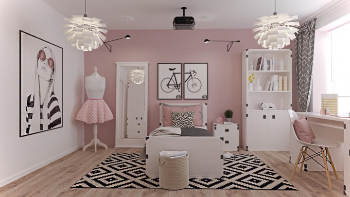 Căn phòng mang phong cách trẻ trung, thiết kế phù hợp hơn với các bạn nữ.