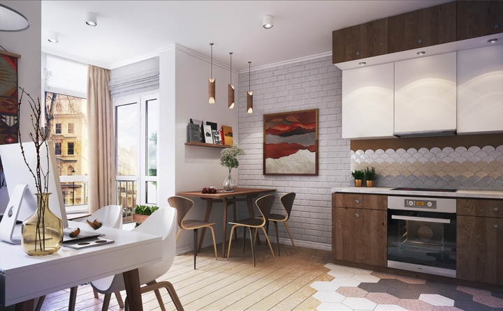 Góc tường tận dụng để đặt bộ bàn ăn.