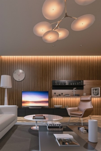 Không gian phòng khách trở nên ấn tượng hơn với chiếc đèn trang trí độc đáo.