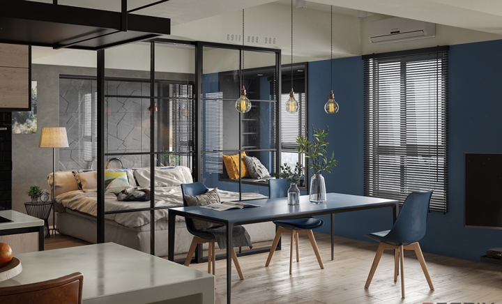  Màn cửa lá sách thiết kế đồng bộ cung cấp ánh sáng cho phòng ăn và phòng ngủ.