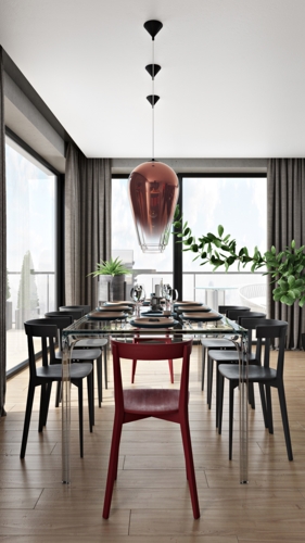  Bàn ăn làm bằng nhựa trong suốt cho phép ánh sáng có thể xuyên qua.