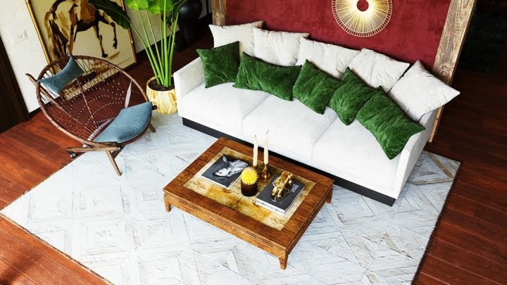  Một tấm thảm màu trắng tăng thêm vẻ tươi mới.