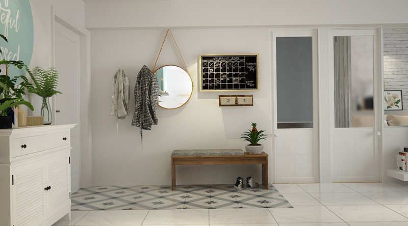  Gạch lát sàn có hoa văn đánh dấu khu vực lối vào.