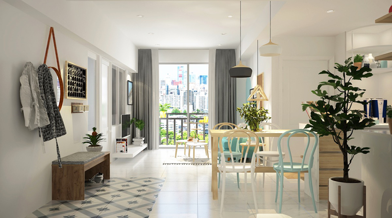  Sàn và tường màu trắng khiến nội thất màu xanh ngọc càng trở nên trong trẻo, đẹp mắt.