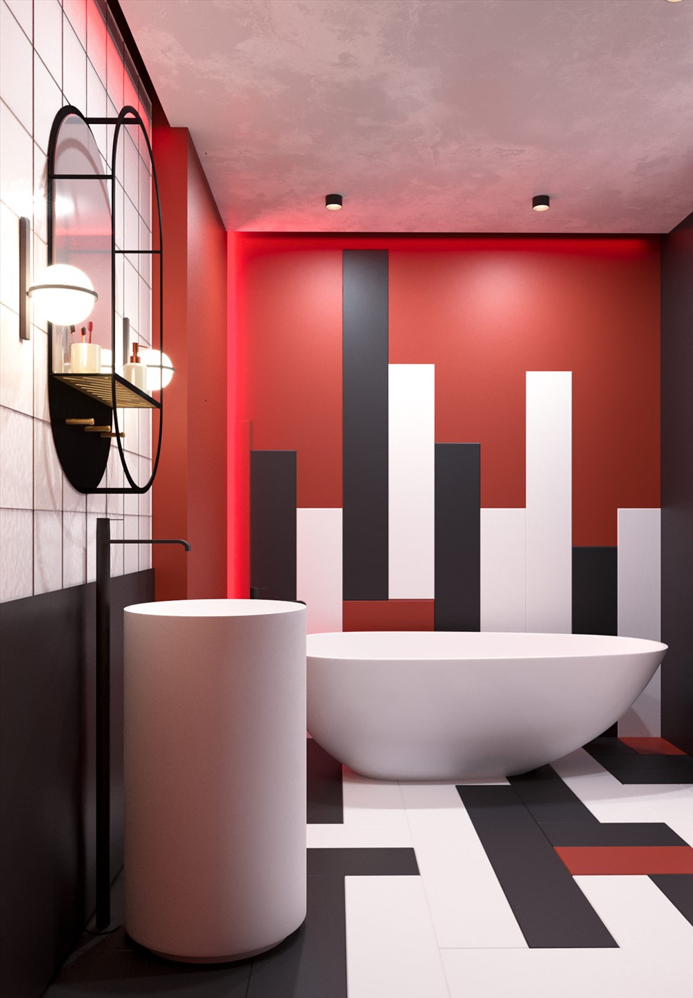  Gạch hình chữ nhật đạt đỉnh và rơi xuống như các thanh âm phía sau bồn tắm.