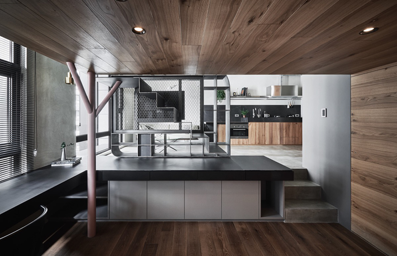 Kiểu sàn nhà giật cấp phân chia các phòng mà không cần đến tường ngăn.