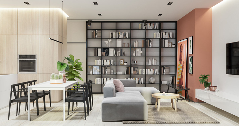  Chiếc giá để sách và các vật dụng khác đã làm nổi bật cho căn phòng.